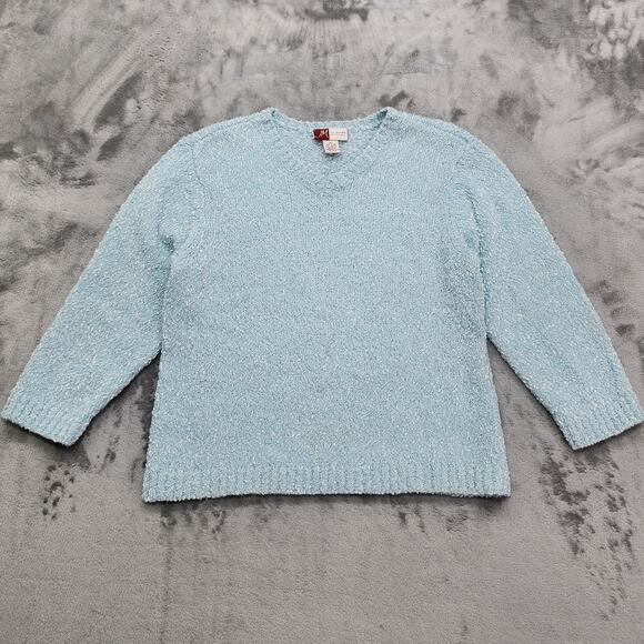 Vintage JM Collection Sweater Womens XL Blue Pearly V-Neck Crop Sleeve Pullover - Picture 1 of 7